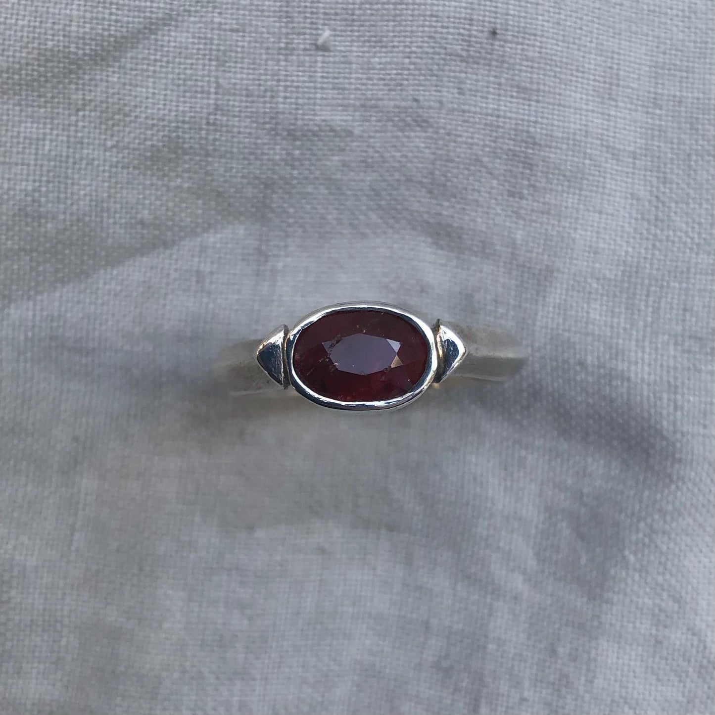 Ruby ring in argentium sterling silver // U.S. size 10 1/2 // July birthstone ring