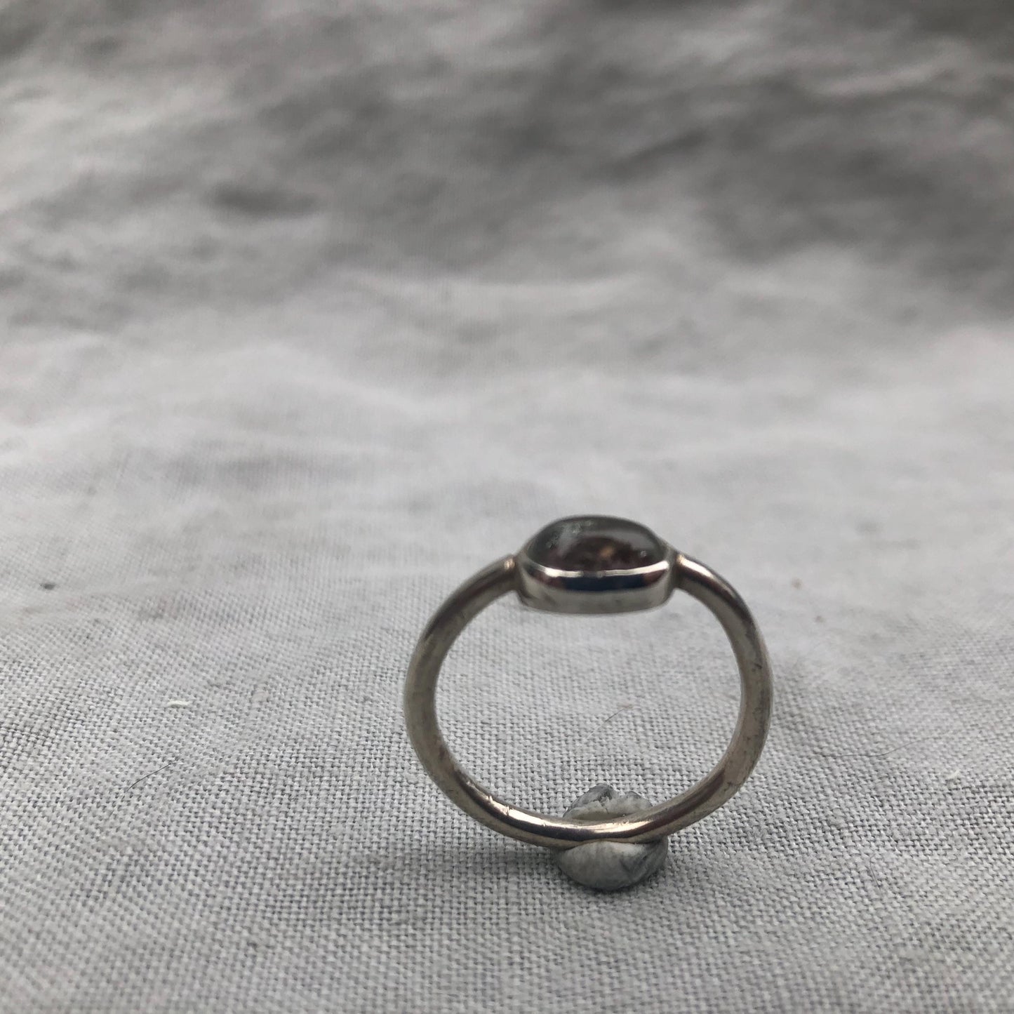 Light watermelon tourmaline cabochon ring in argentium sterling silver, U.S. size 8