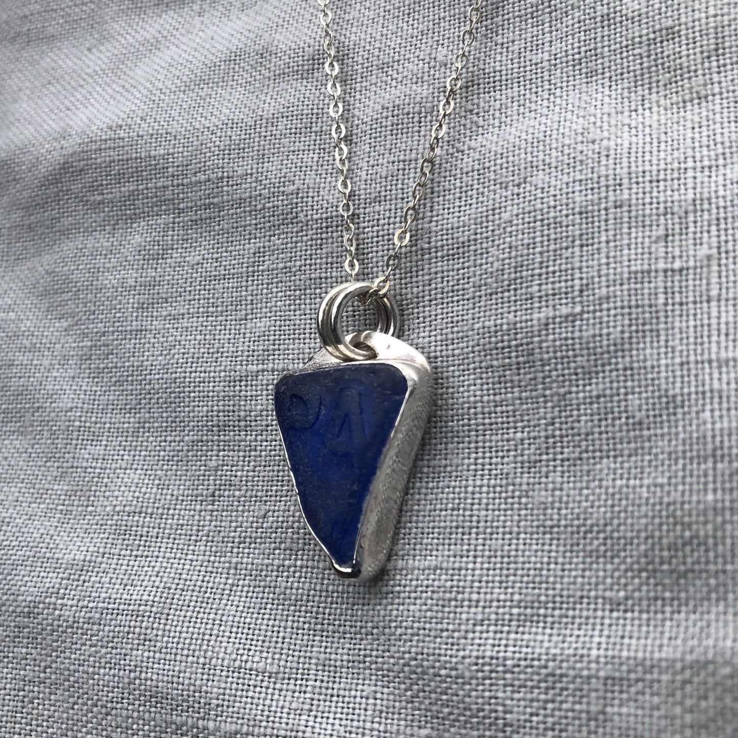 Blue sea glass pendant in argentium sterling silver // Found beach glass necklace // Patent medicine bottle sea glass necklace