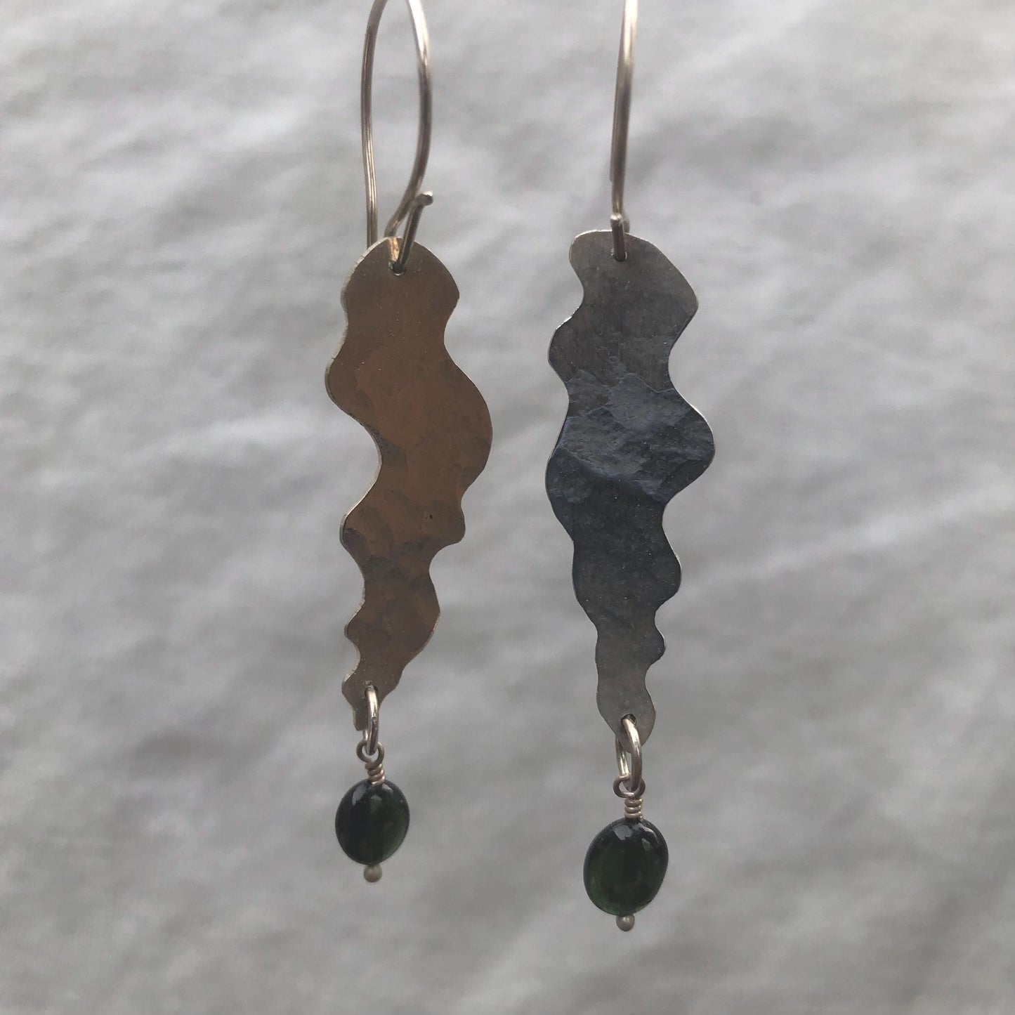 Dark green tourmaline statement earrings in argentium sterling silver