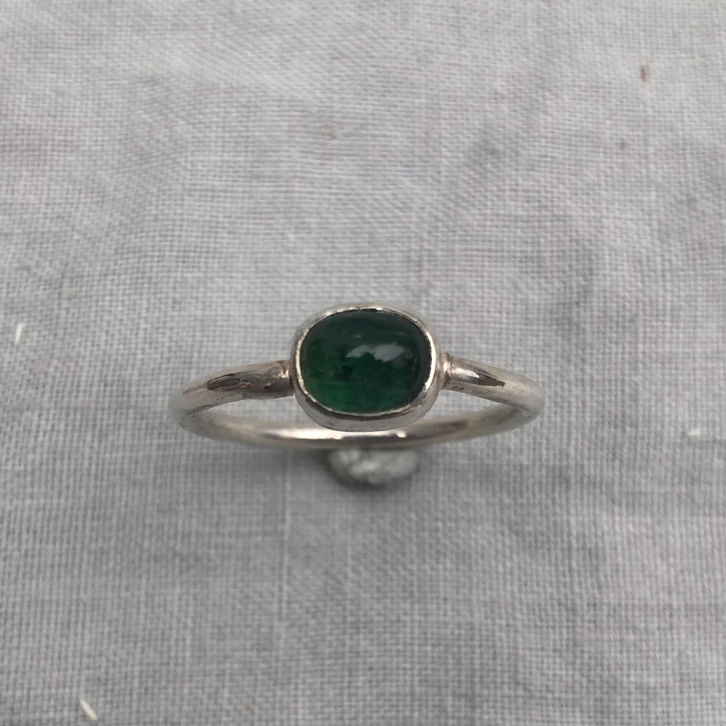 Green tourmaline ring in argentium sterling silver // U.S. size 12 // October birthstone ring