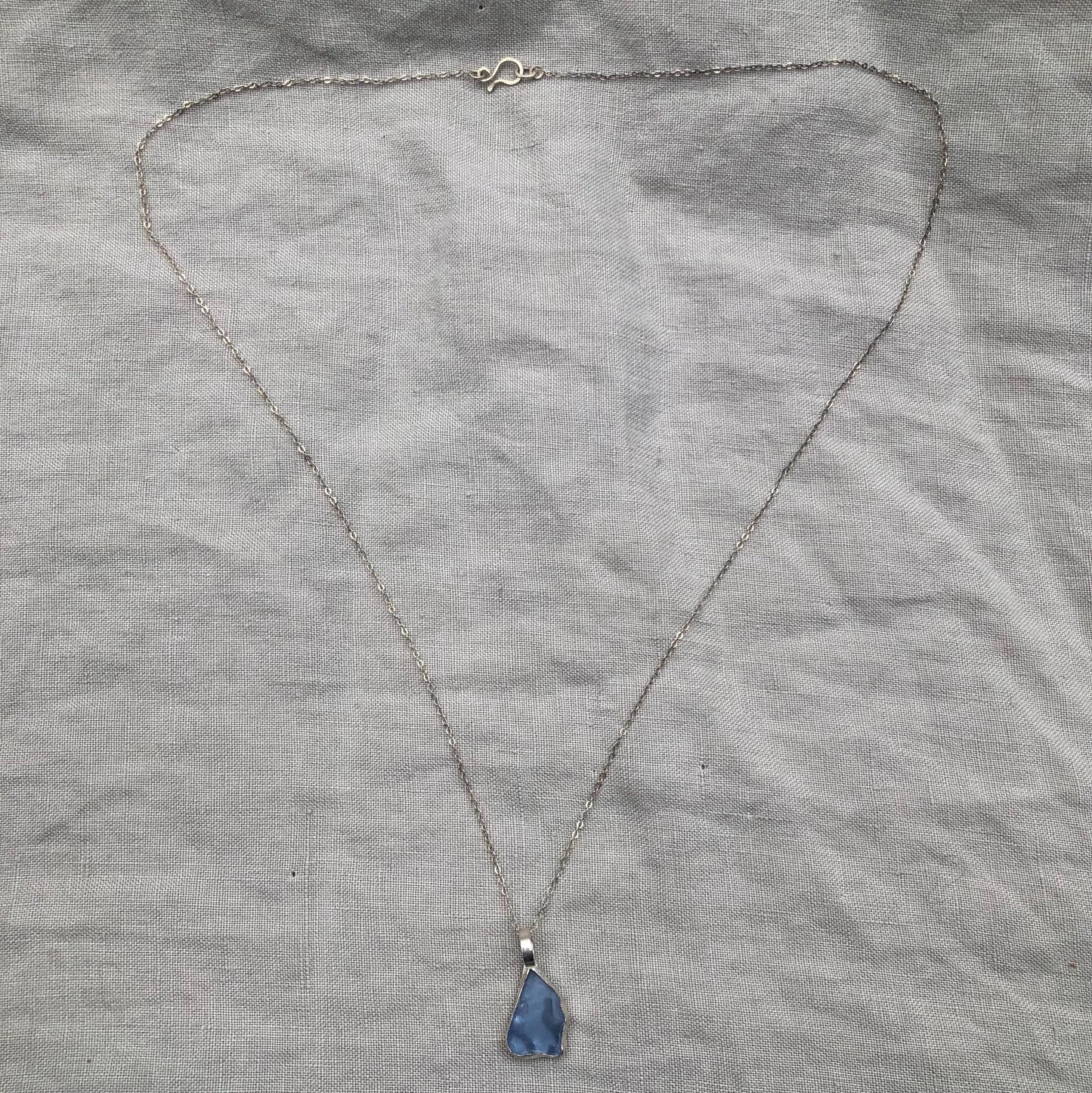 Light blue sea glass pendant in argentium sterling silver // Organic genuine beach glass necklace