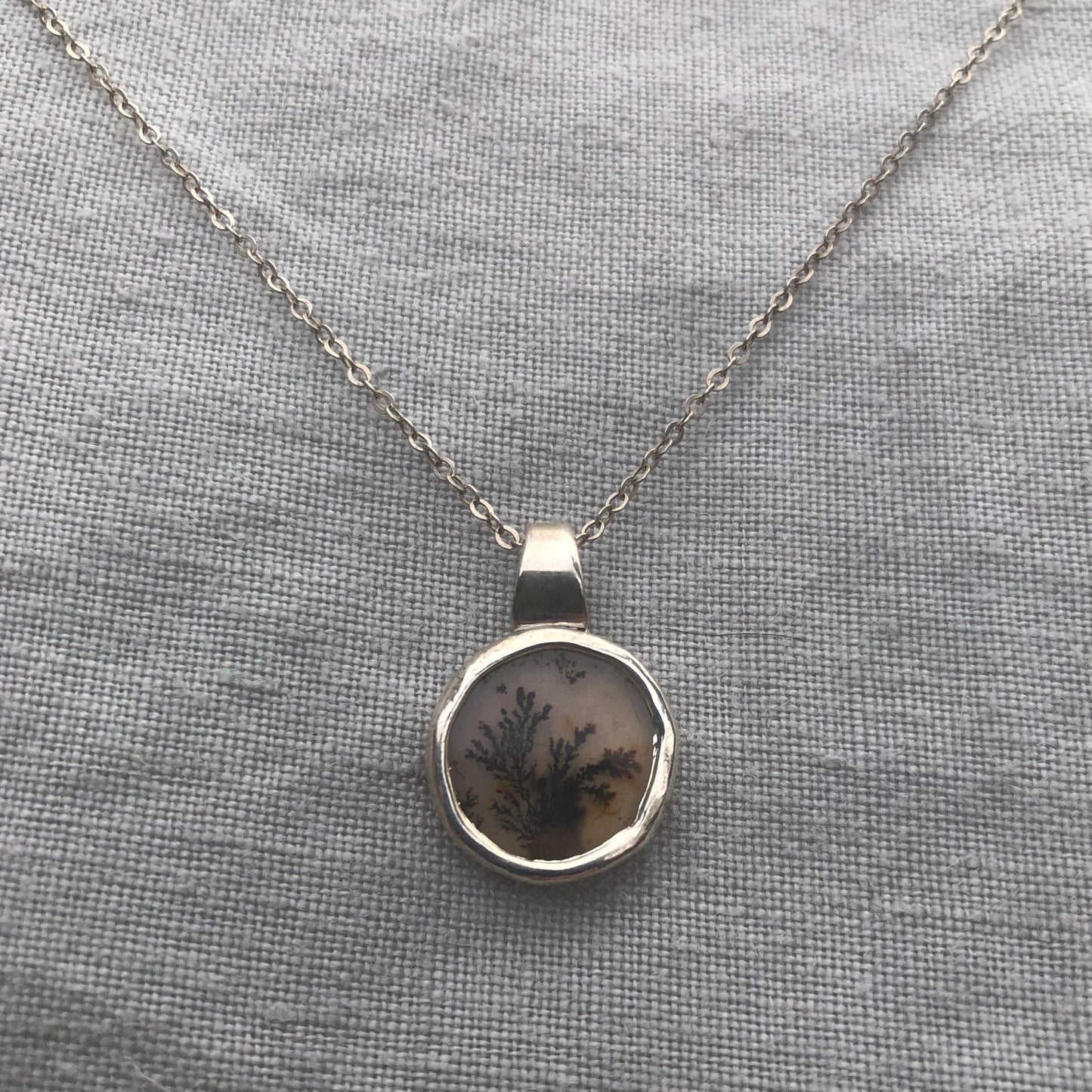 Dendritic agate pendant in argentium sterling silver // Tiny dendritic agate pendant no. 2
