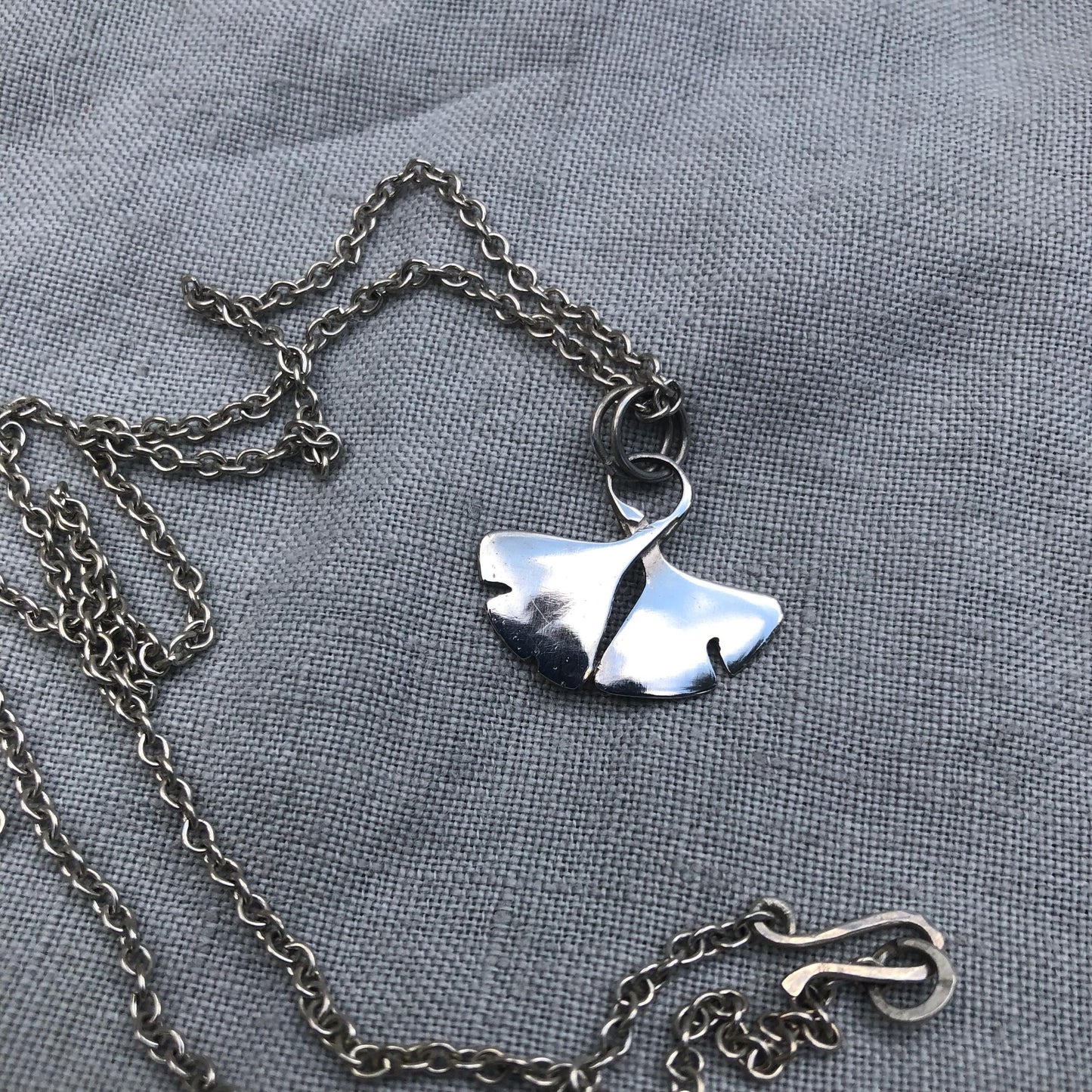 Ginkgo leaf pendant in argentium sterling silver