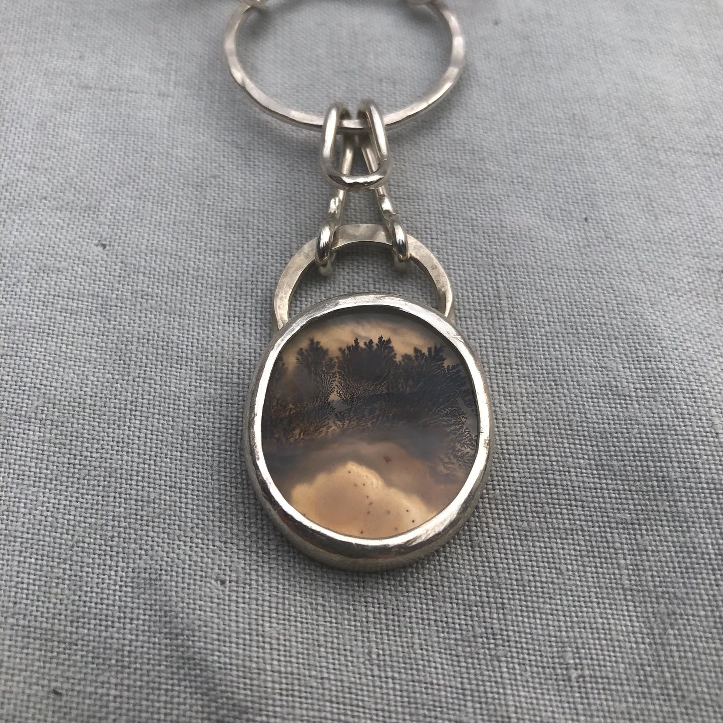Dendritic agate pendant with a chunky handmade argentium sterling silver chain