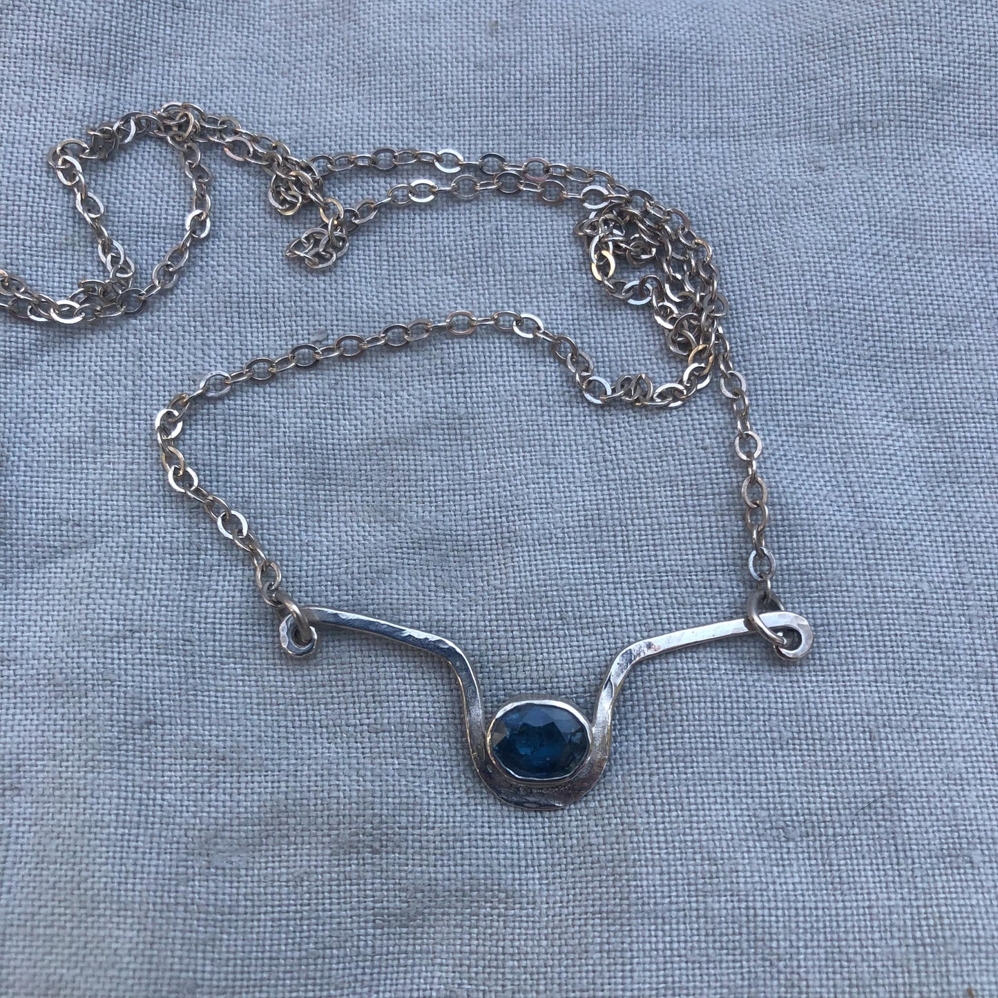 Natural earth-mined sapphire statement necklace in argentium sterling silver // September birthstone necklace