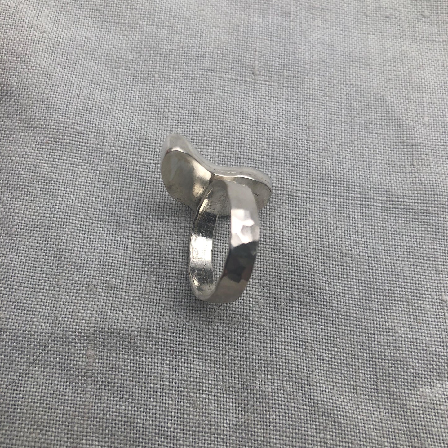 Freeform blue sea glass ring in argentium sterling silver // Bean-shaped found beach glass ring // U.S. size 5