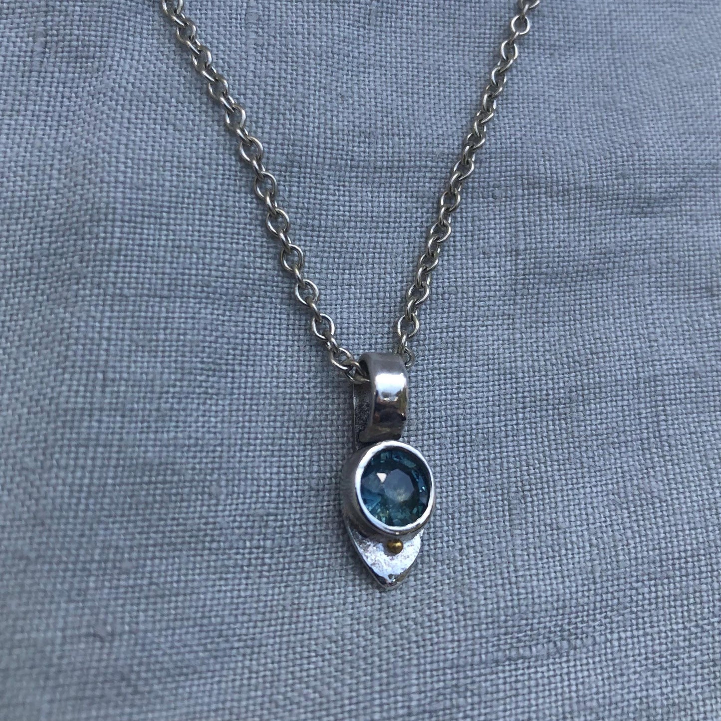 Natural earth-mined sapphire pendant with 24K gold dot in argentium sterling silver