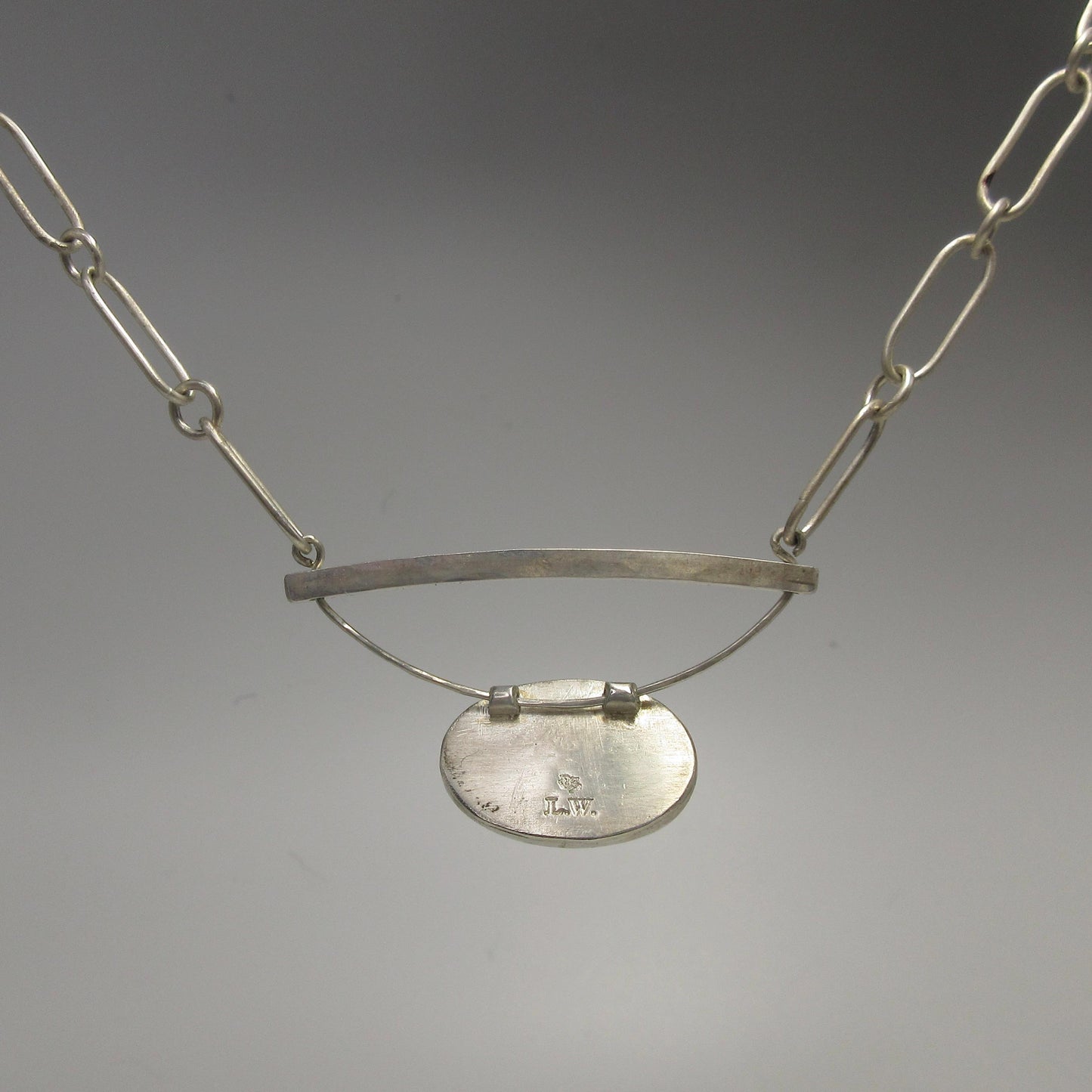 Dendritic agate necklace on handmade paperclip chain in argentium sterling silver no. 1