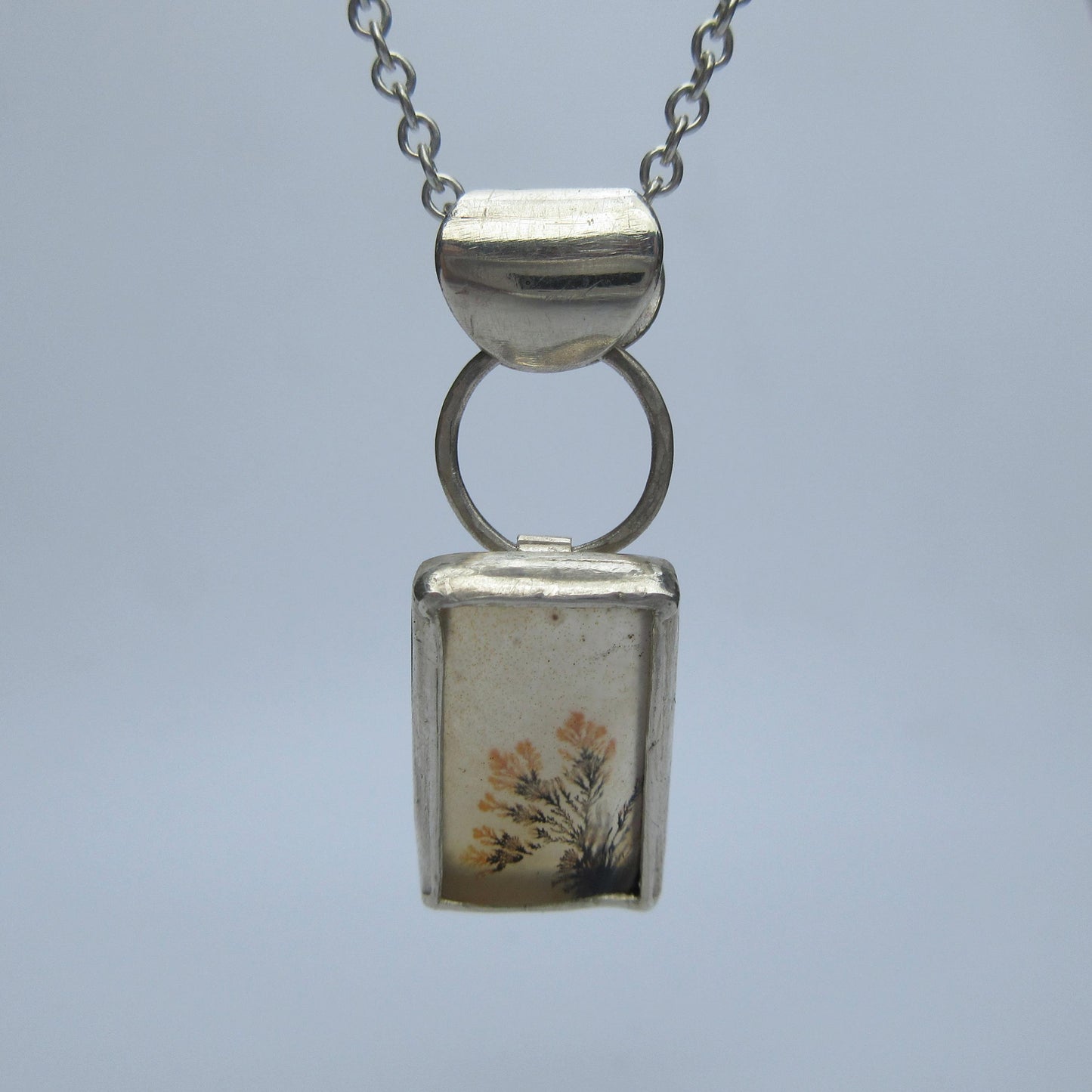 Dendritic agate pendant in argentium sterling silver // "Disappearing" dendritic agate pendant