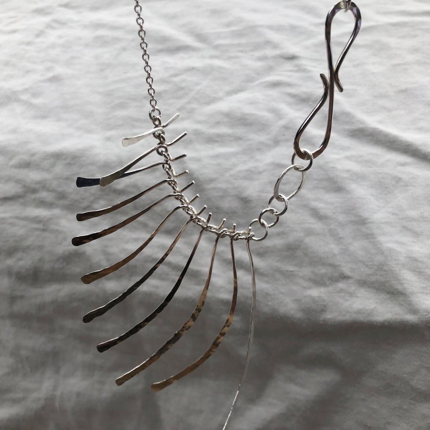 Asymmetrical statement mixed-chain bib necklace in argentium sterling silver // Bare bones necklace
