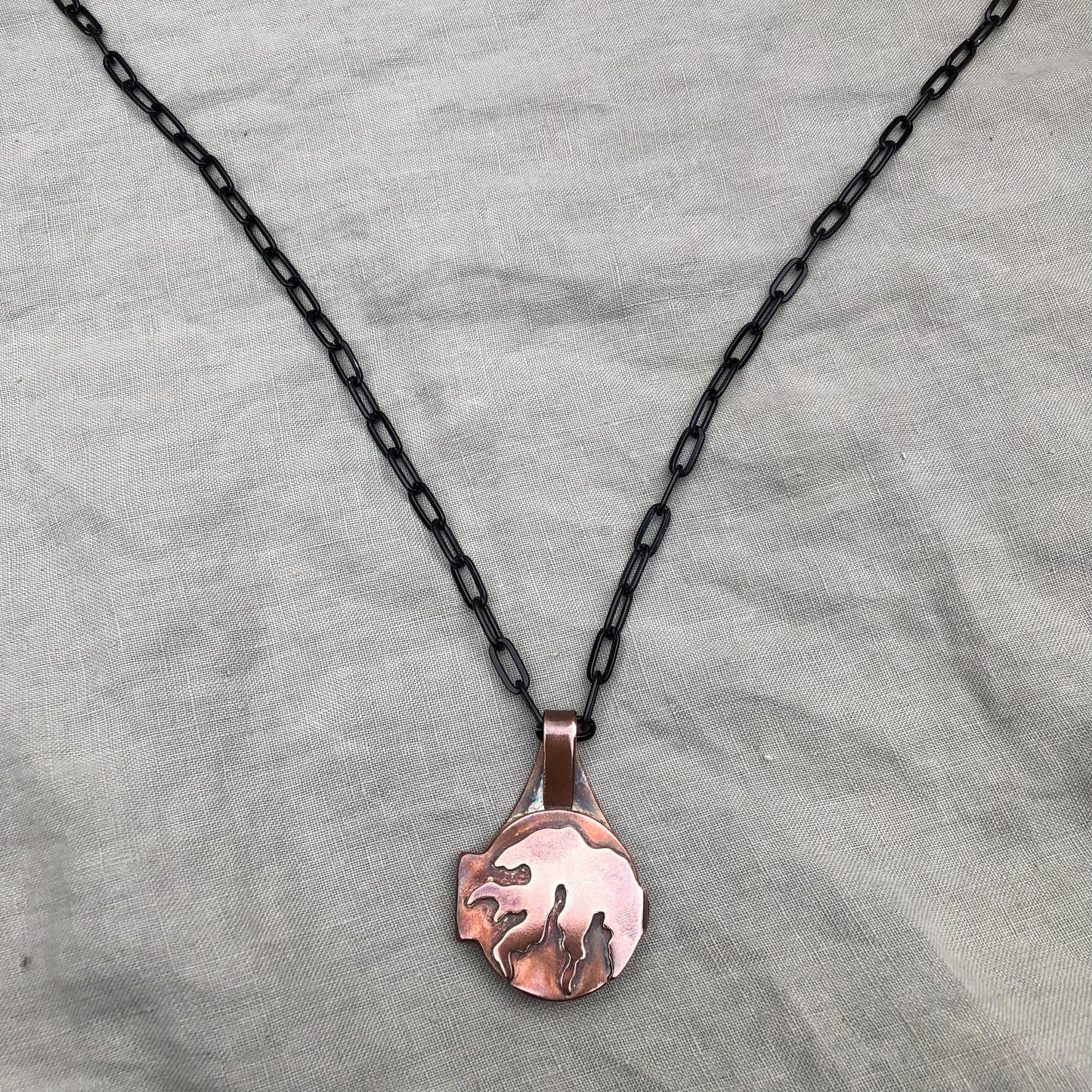 Fiber Artist's Locket in copper with an anodized aluminum chain