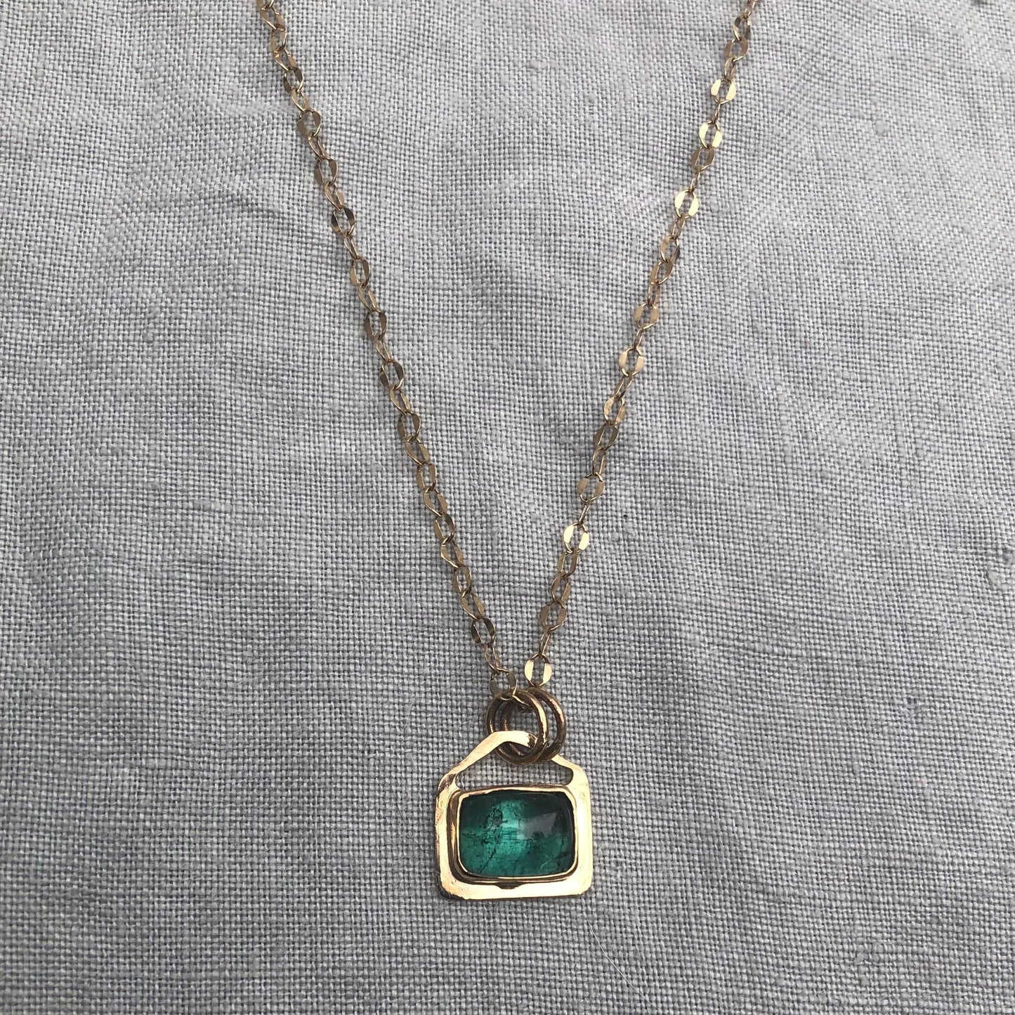 Solid gold teal green tourmaline pendant // 14k blue-green tourmaline necklace