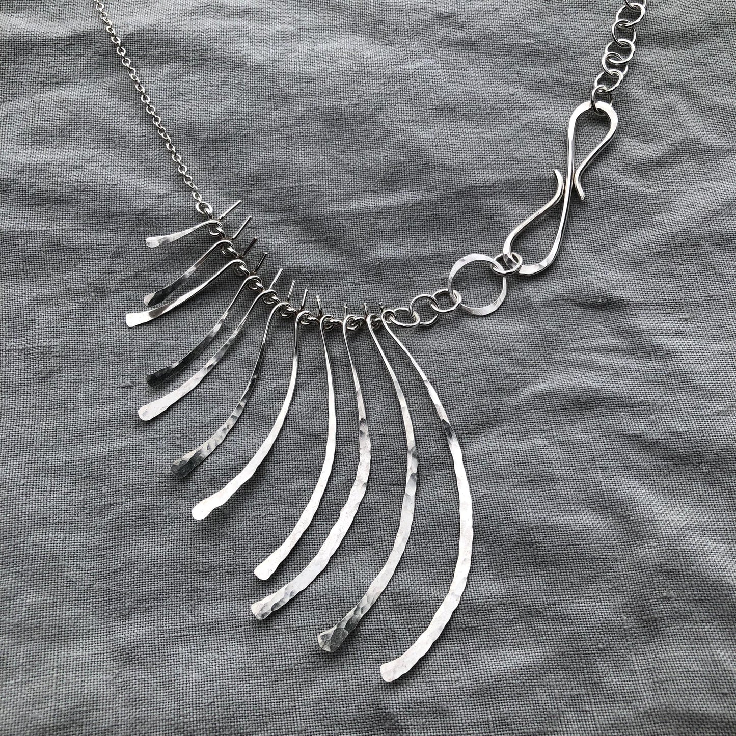 Asymmetrical statement mixed-chain bib necklace in argentium sterling silver // Bare bones necklace