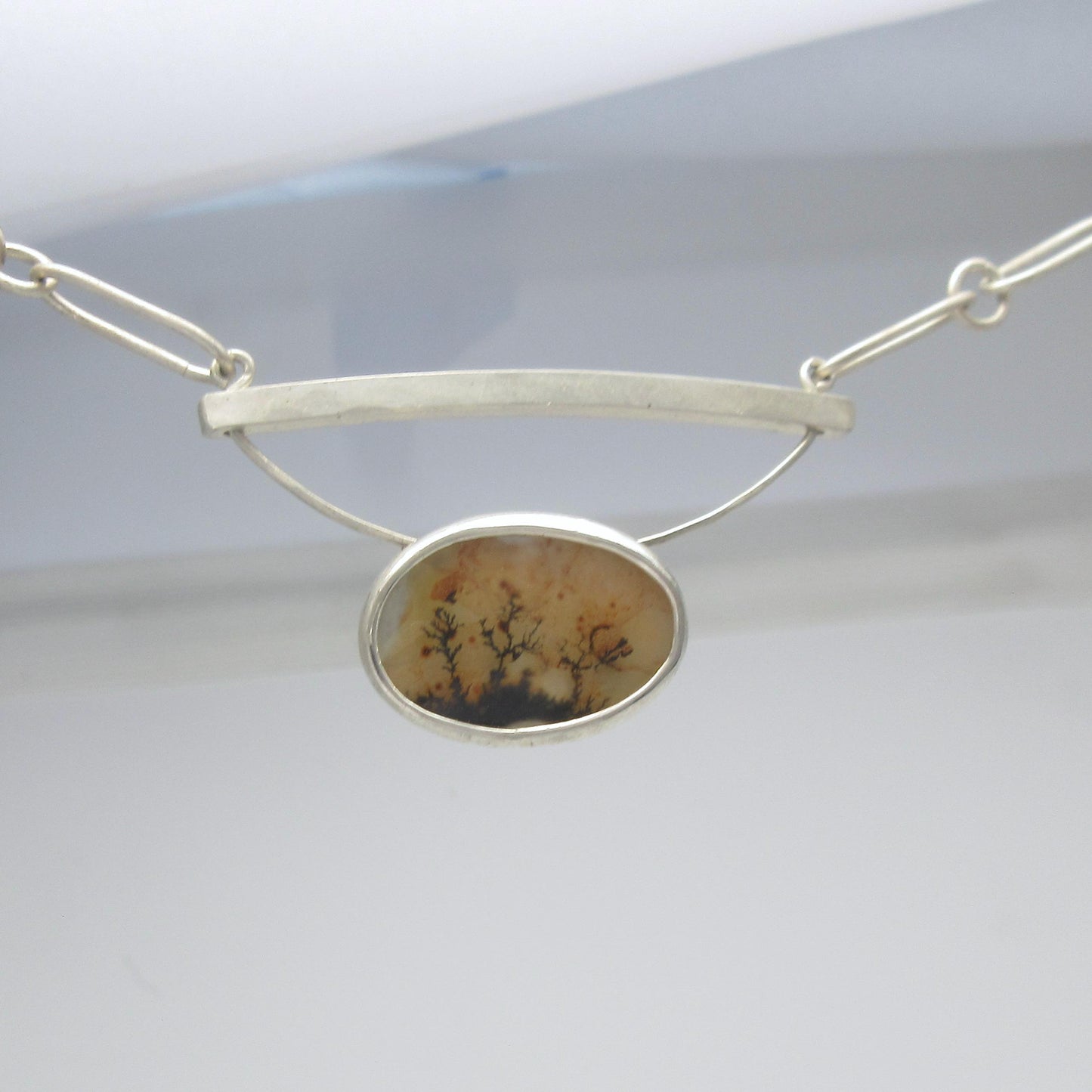 Dendritic agate necklace on handmade paperclip chain in argentium sterling silver no. 1