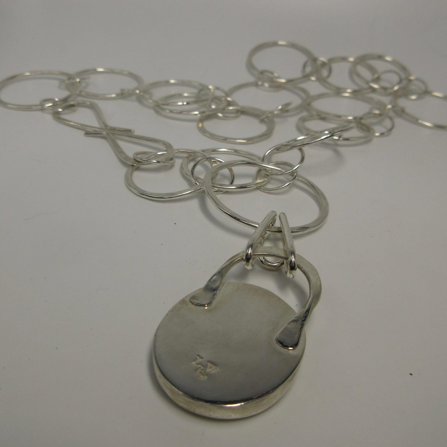 Dendritic agate pendant with a chunky handmade argentium sterling silver chain