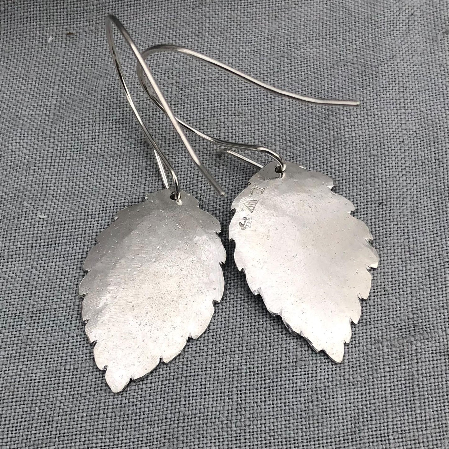 Beech leaf earrings in hammered argentium sterling silver // Botanical earrings
