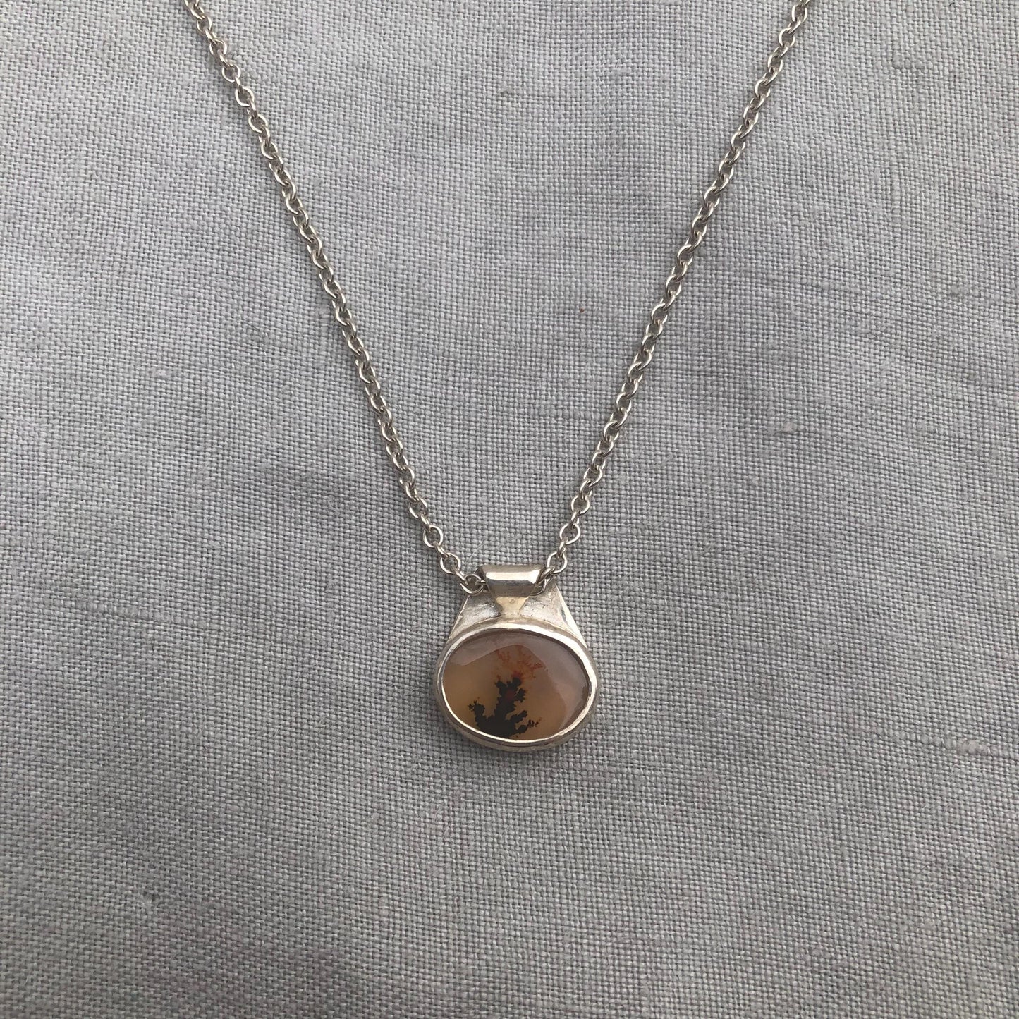 Dendritic agate pendant in argentium sterling silver // Tiny dendritic agate pendant no. 1