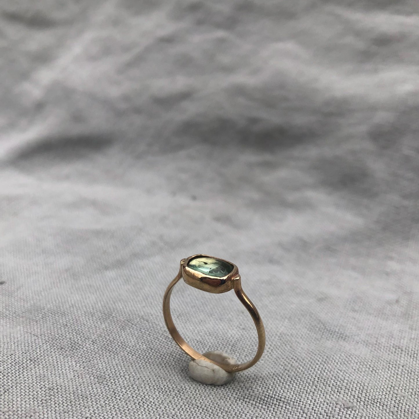 Solid gold green tourmaline ring // U.S. size 6 1/2 // October birthstone ring // Pear green tourmaline ring