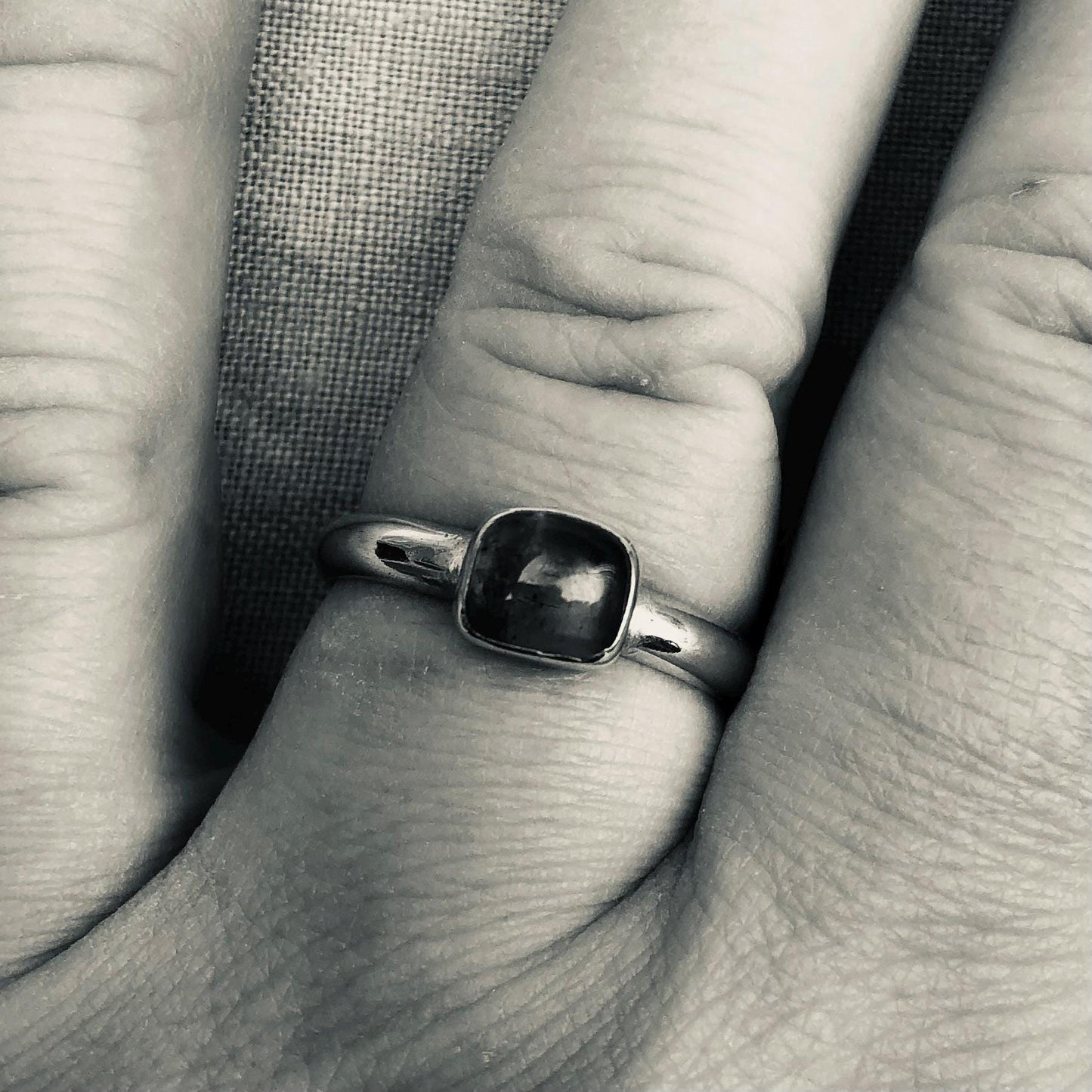 Dark gray tourmaline ring in argentium sterling silver // U.S. size 8 1/2