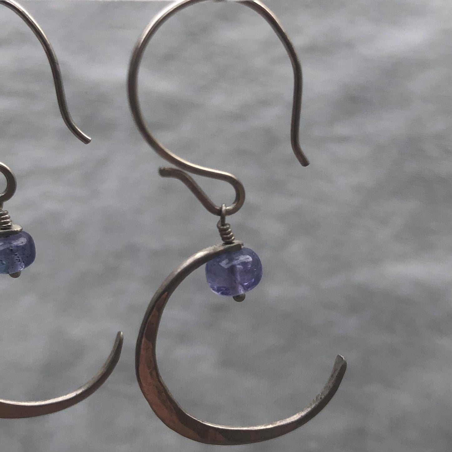 Tanzanite dangle earrings in argentium sterling silver // New moon earrings