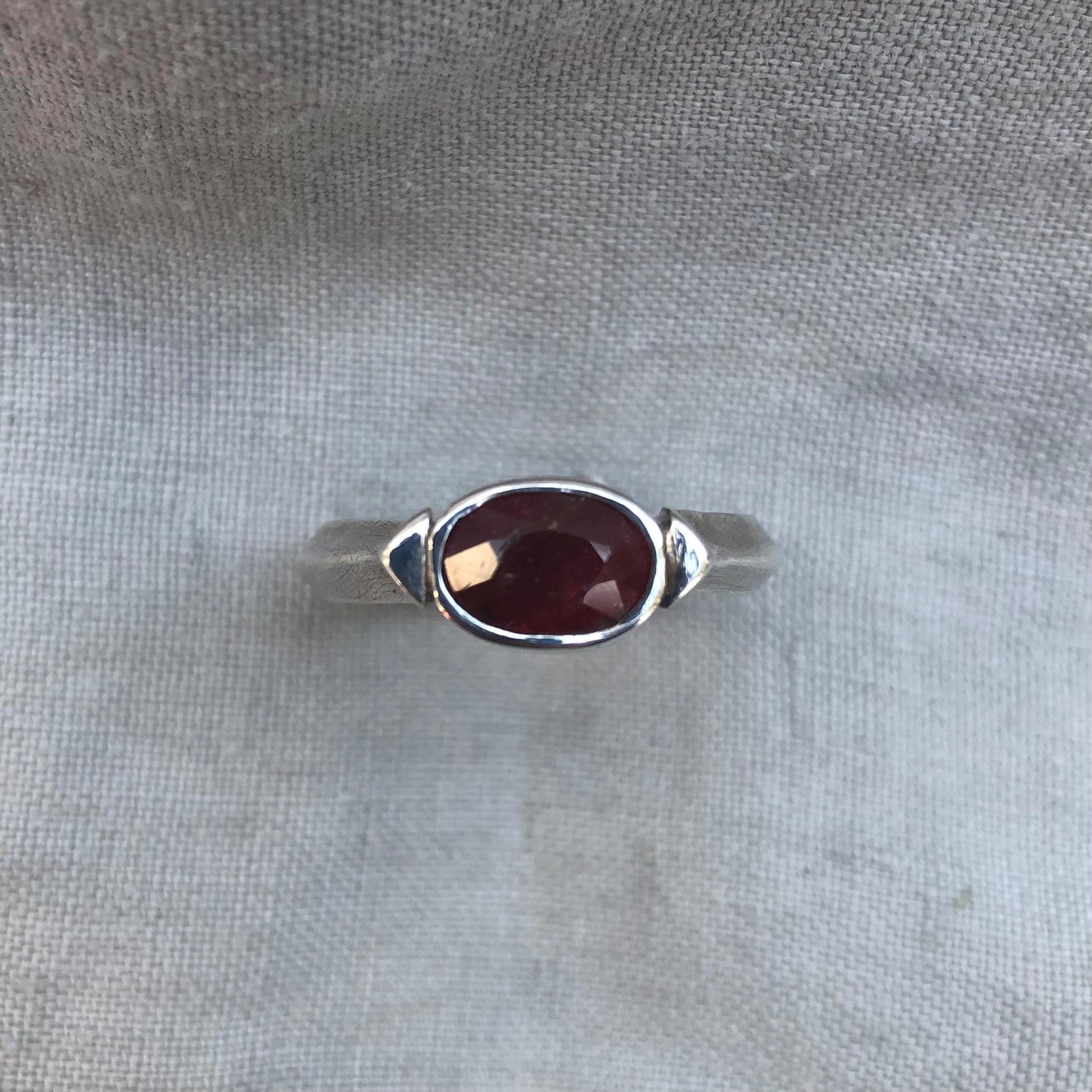 Ruby ring in argentium sterling silver // U.S. size 10 1/2 // July birthstone ring