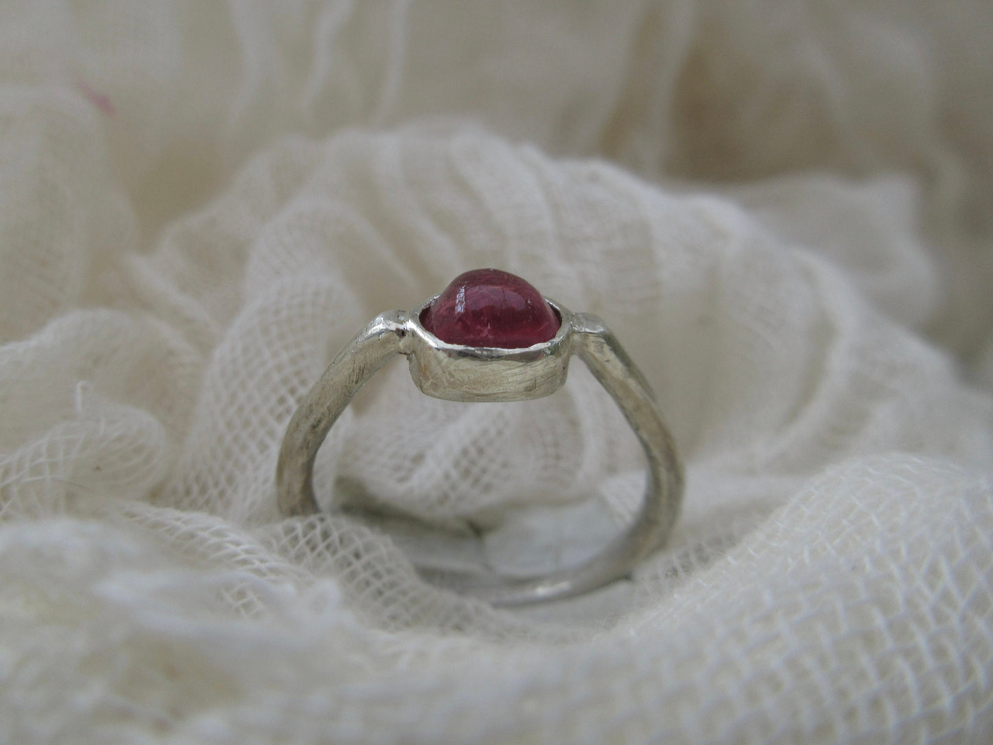 Pink tourmaline ring in argentium sterling silver // U.S. size 7
