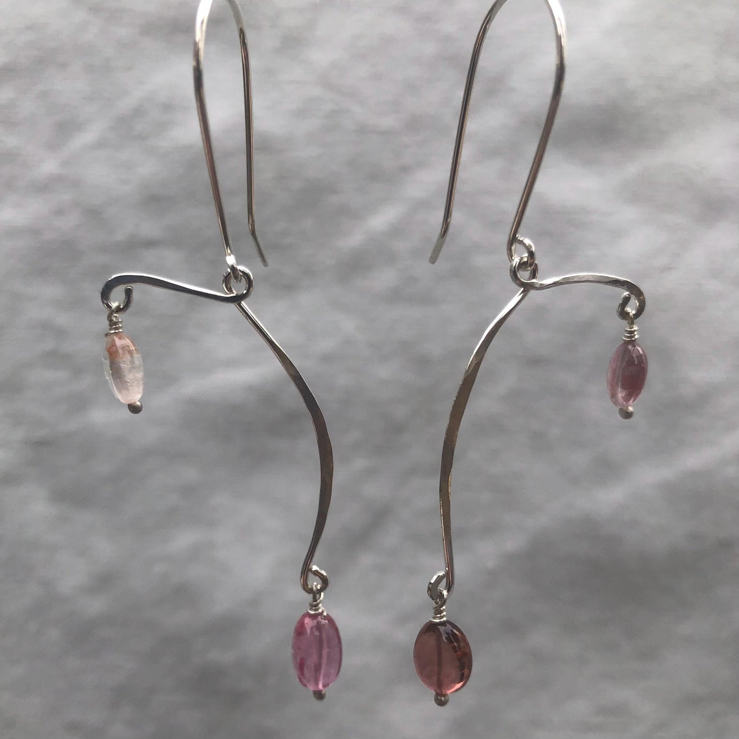 Kinetic sculptural pink tourmaline earrings in argentium sterling silver // Pink tourmaline Calder earrings
