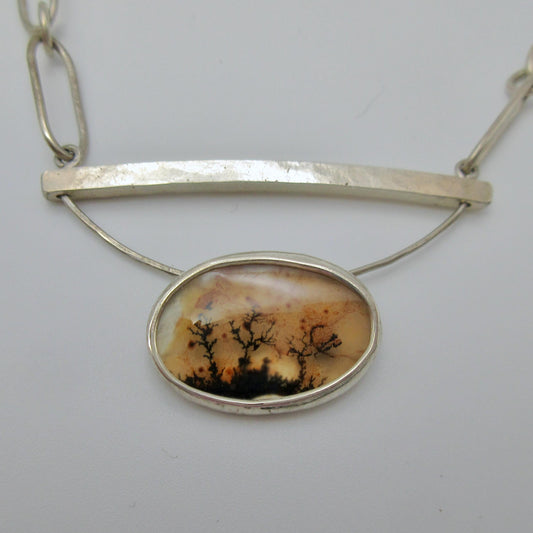 Dendritic agate necklace on handmade paperclip chain in argentium sterling silver no. 1