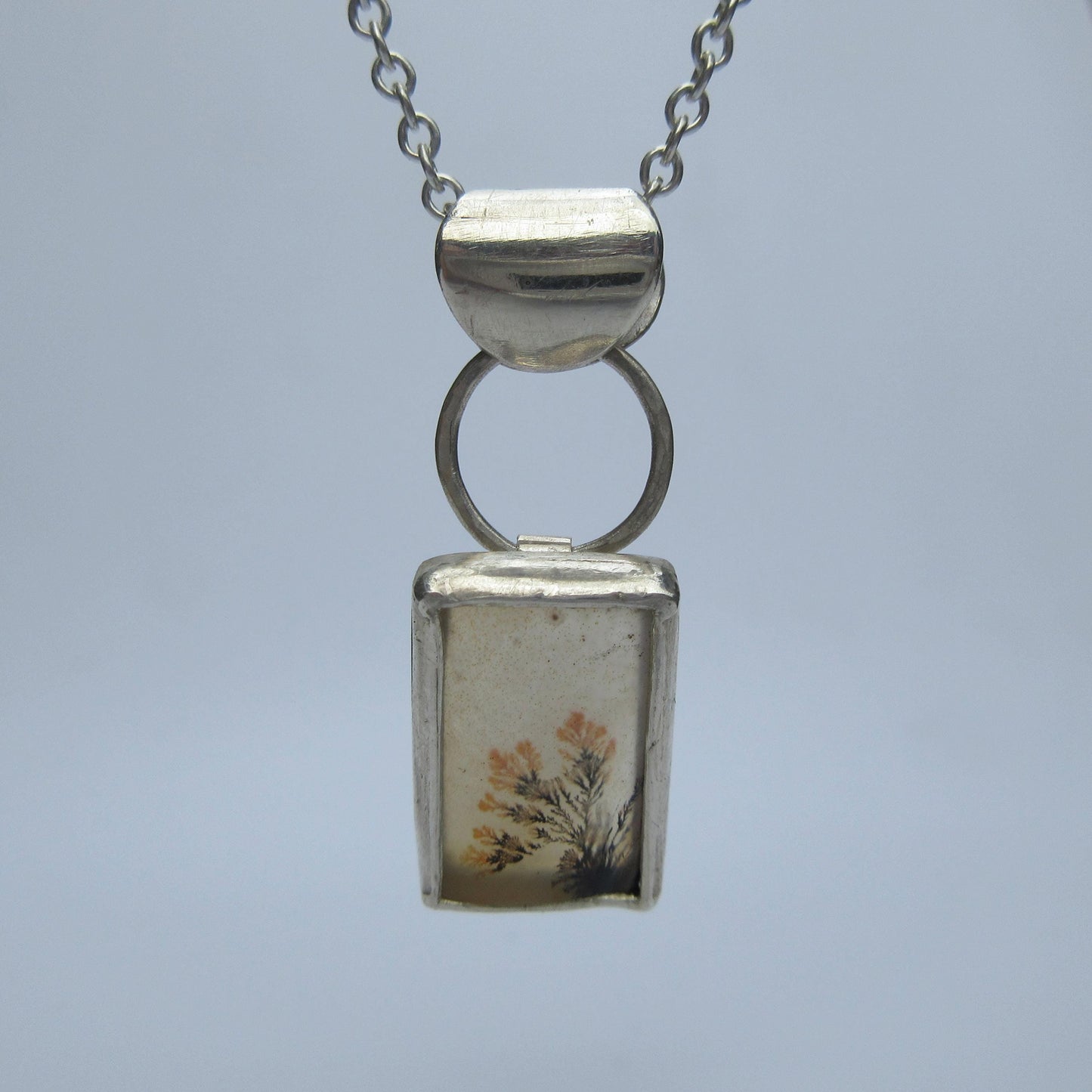 Dendritic agate pendant in argentium sterling silver // "Disappearing" dendritic agate pendant