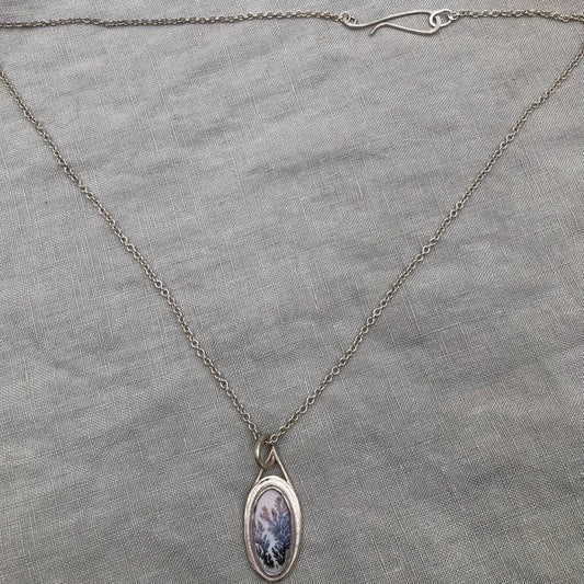 Milky dendritic agate necklace in argentium sterling silver