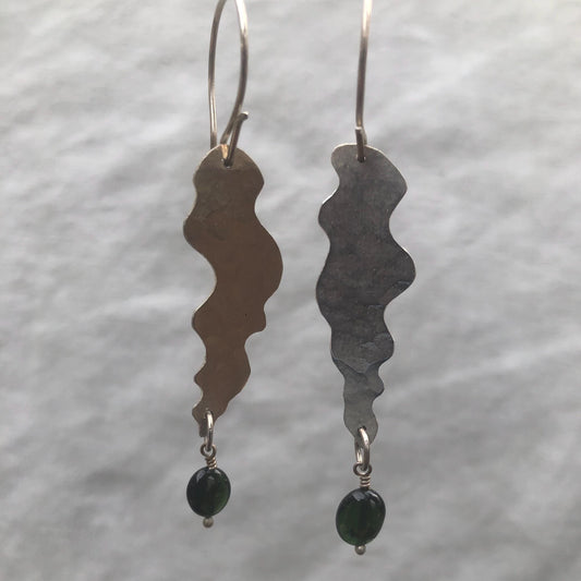 Dark green tourmaline statement earrings in argentium sterling silver