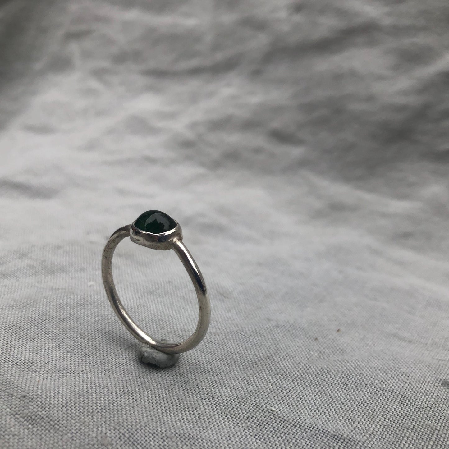 Green tourmaline ring in argentium sterling silver // U.S. size 12 // October birthstone ring
