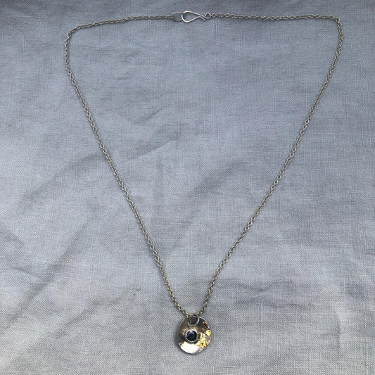 Natural earth-mined sapphire pendant in argentium silver and 24 karat gold