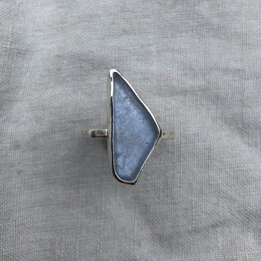 Light blue sea glass ring in argentium sterling silver // Geometric sea glass ring // Found beach glass ring // U.S. size 6 3/4
