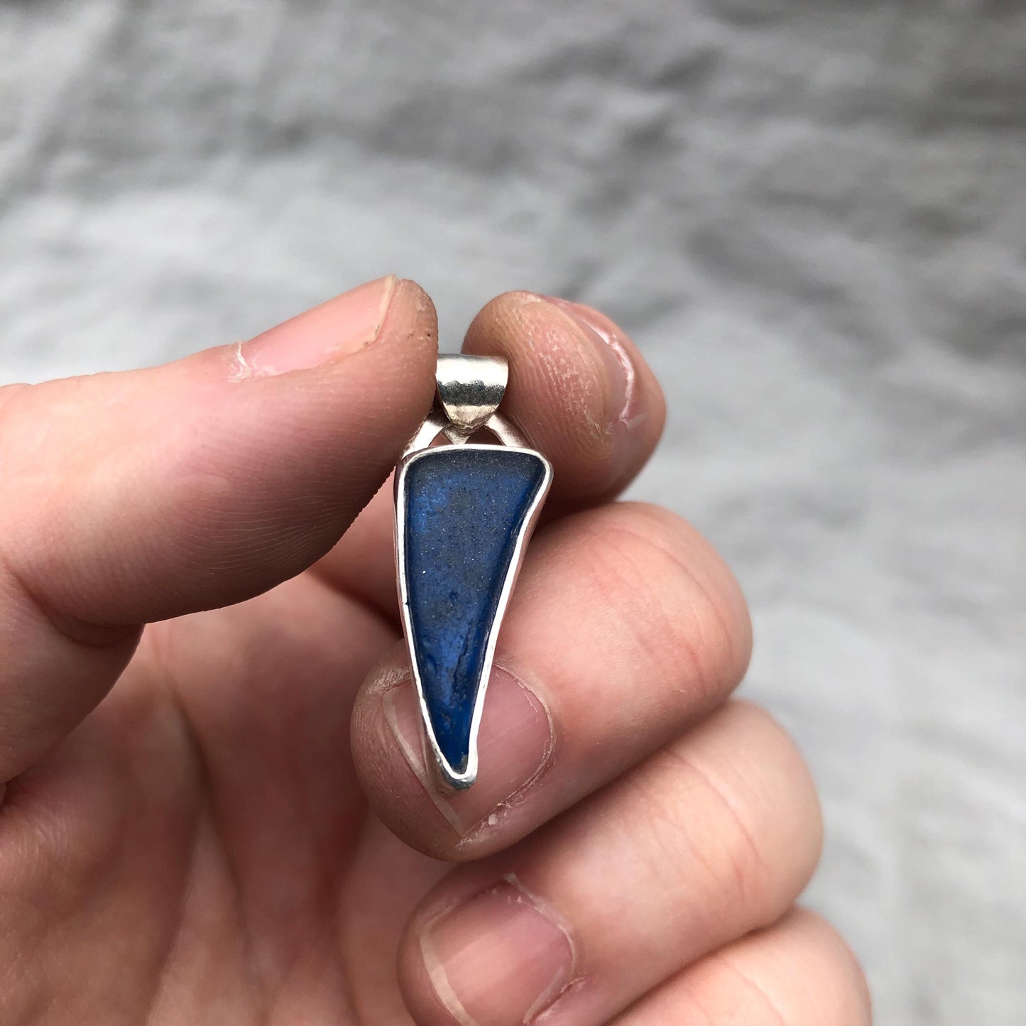Teal blue sea glass pendant in argentium sterling silver // Found beach glass pendant