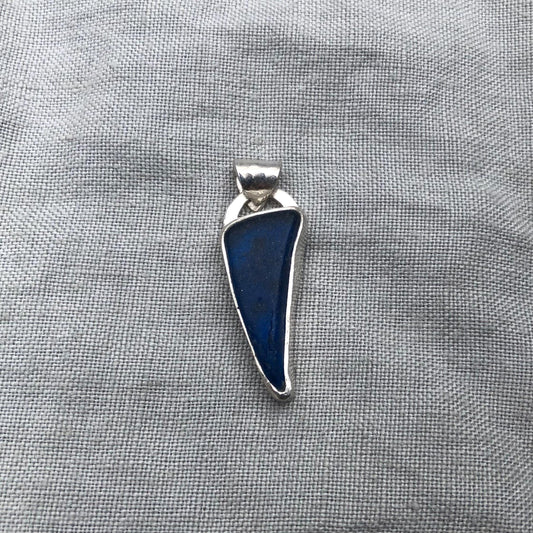 Teal blue sea glass pendant in argentium sterling silver // Found beach glass pendant