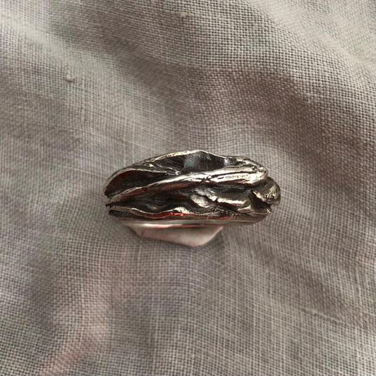 Cedar bark textured ring in argentium sterling silver // Intricate cast ring // Tree bark ring // U.S. size 9