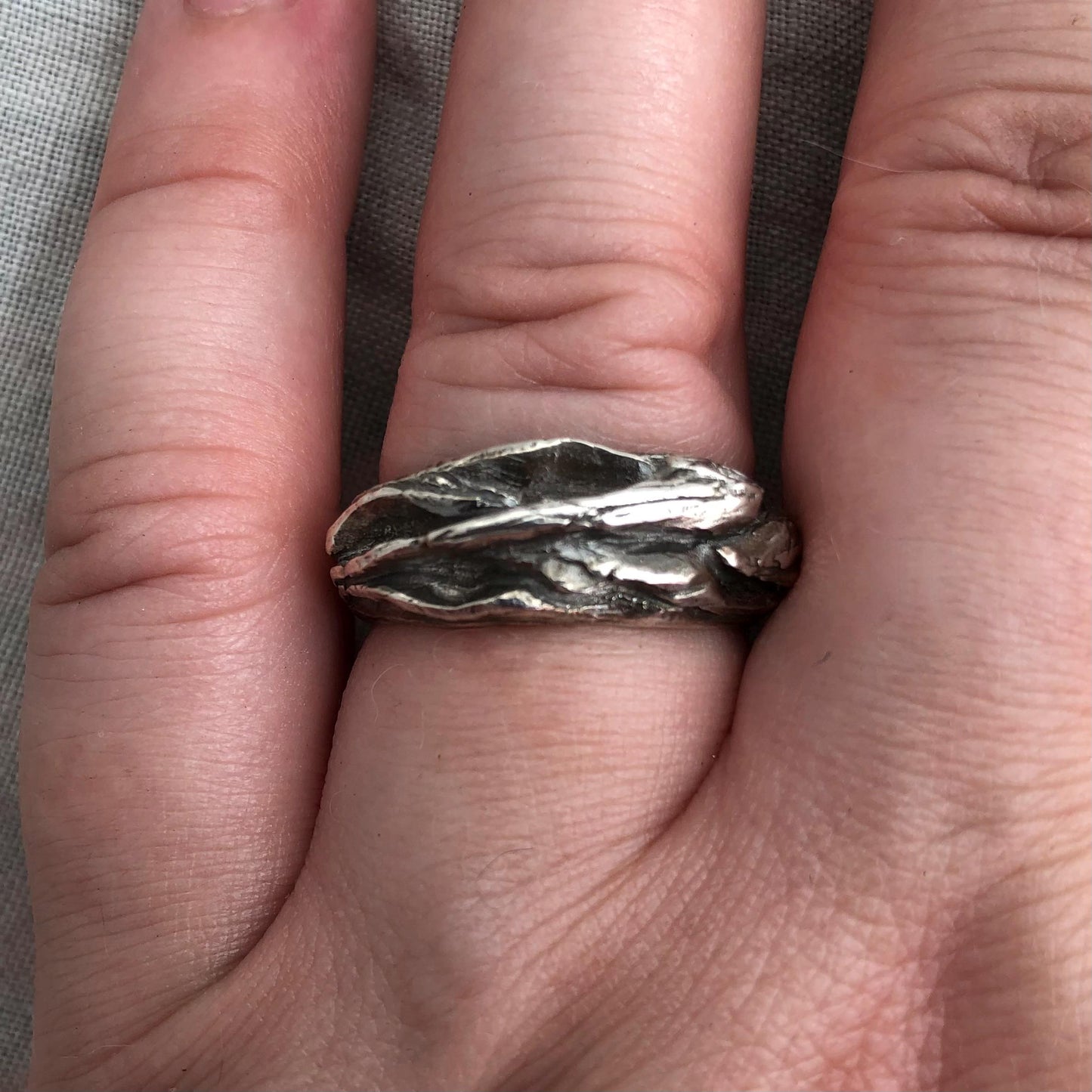 Cedar bark textured ring in argentium sterling silver // Intricate cast ring // Tree bark ring // U.S. size 9