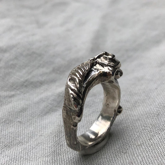 Shakespeare Sonnet 17 Ring // Hand-carved ring in argentium sterling silver // Quill and inkwell ring // Writer's ring
