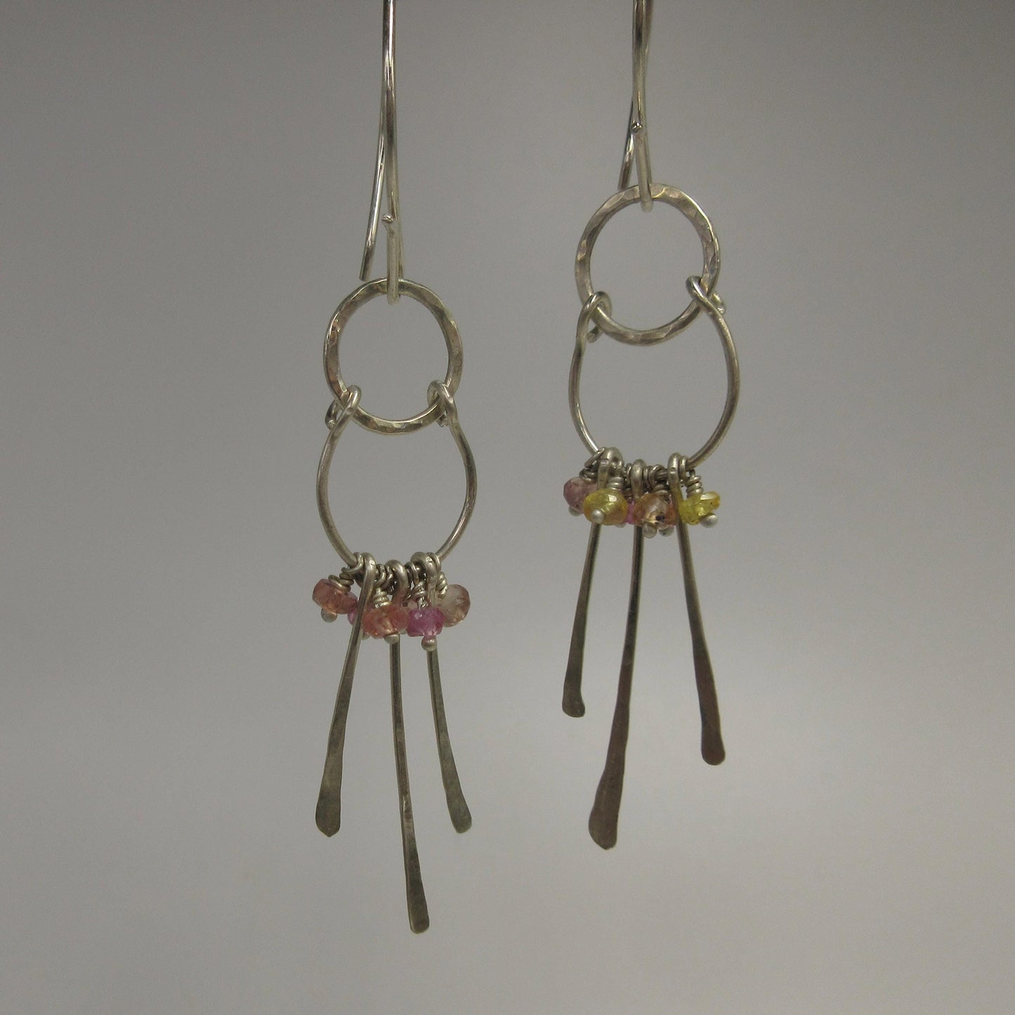 Multicolor sapphire chandelier earrings in argentium sterling silver