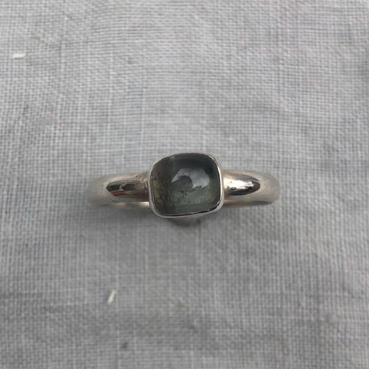 Dark gray tourmaline ring in argentium sterling silver // U.S. size 8 1/2