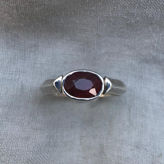 Ruby ring in argentium sterling silver // U.S. size 10 1/2 // July birthstone ring