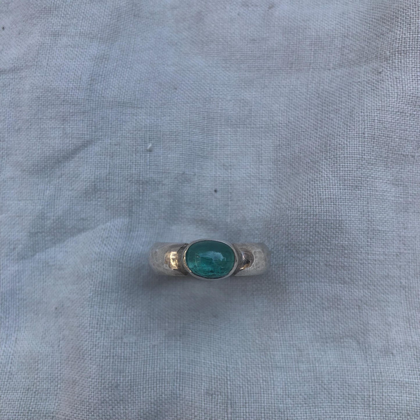 Paraiba blue tourmaline ring in argentium sterling silver, U.S. size 11