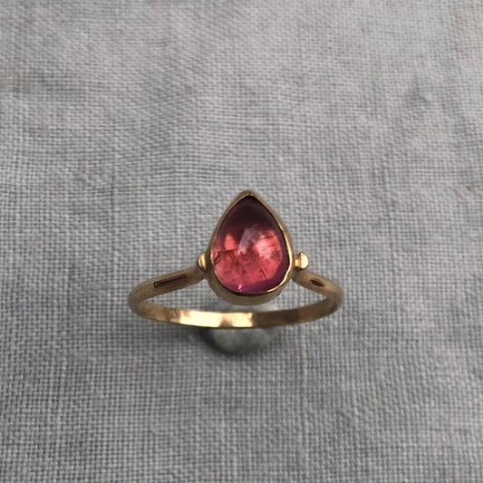 Solid gold pink tourmaline ring // U.S. size 7 1/2 // October birthstone ring