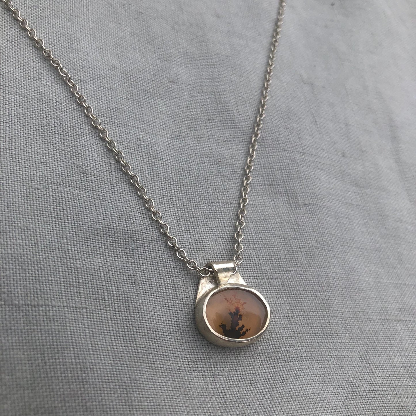 Dendritic agate pendant in argentium sterling silver // Tiny dendritic agate pendant no. 1
