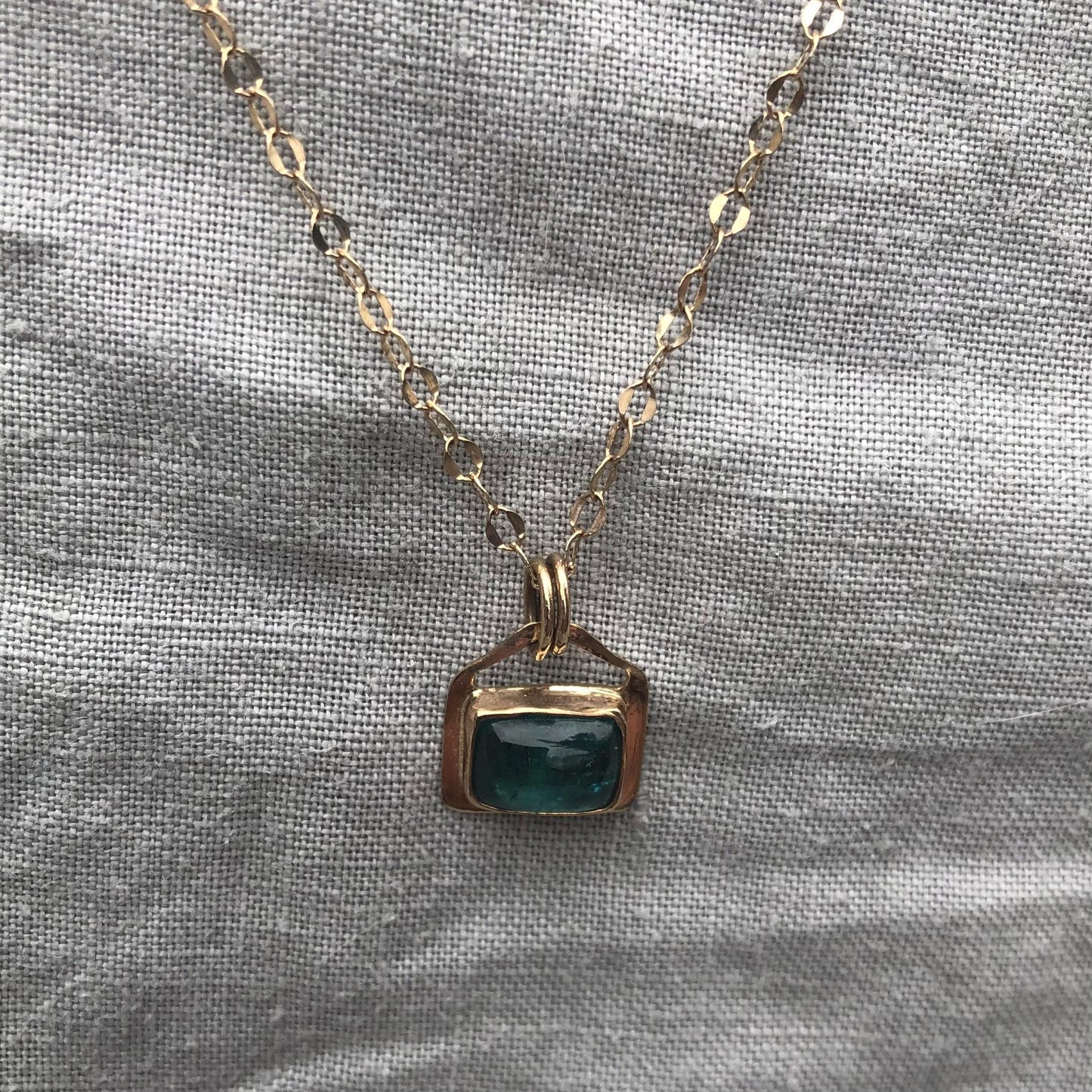 Solid gold teal green tourmaline pendant // 14k blue-green tourmaline necklace