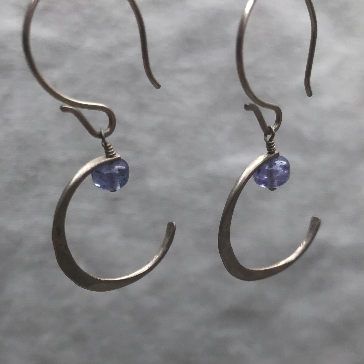 Tanzanite dangle earrings in argentium sterling silver // New moon earrings