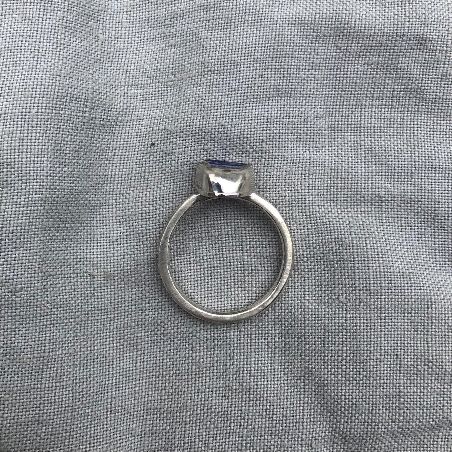 Blue and white sea pottery ring in argentium sterling silver // Beach found ceramic ring // U.S. size 6 1/4
