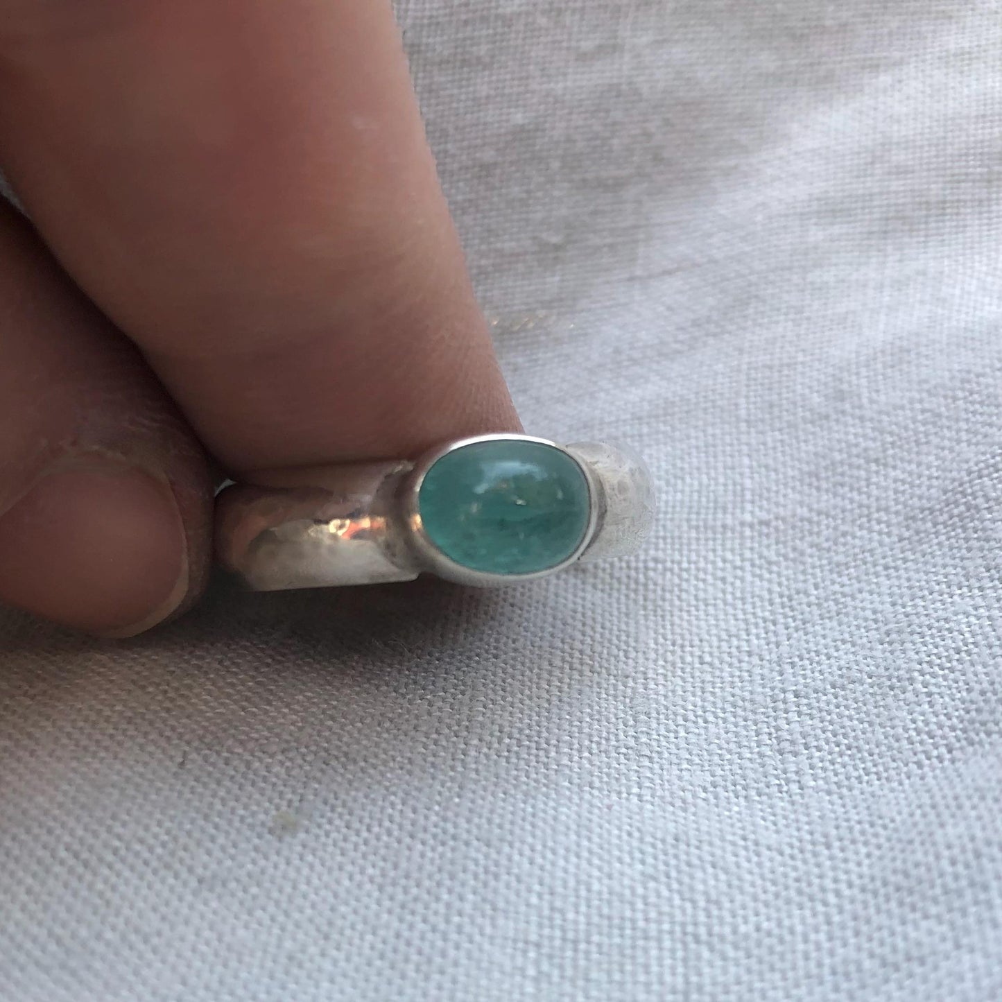 Paraiba blue tourmaline ring in argentium sterling silver, U.S. size 11